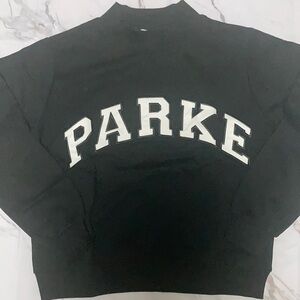 Parke Black Mock Neck Sweatshirt White Varsity Logo size Large/ XLarge